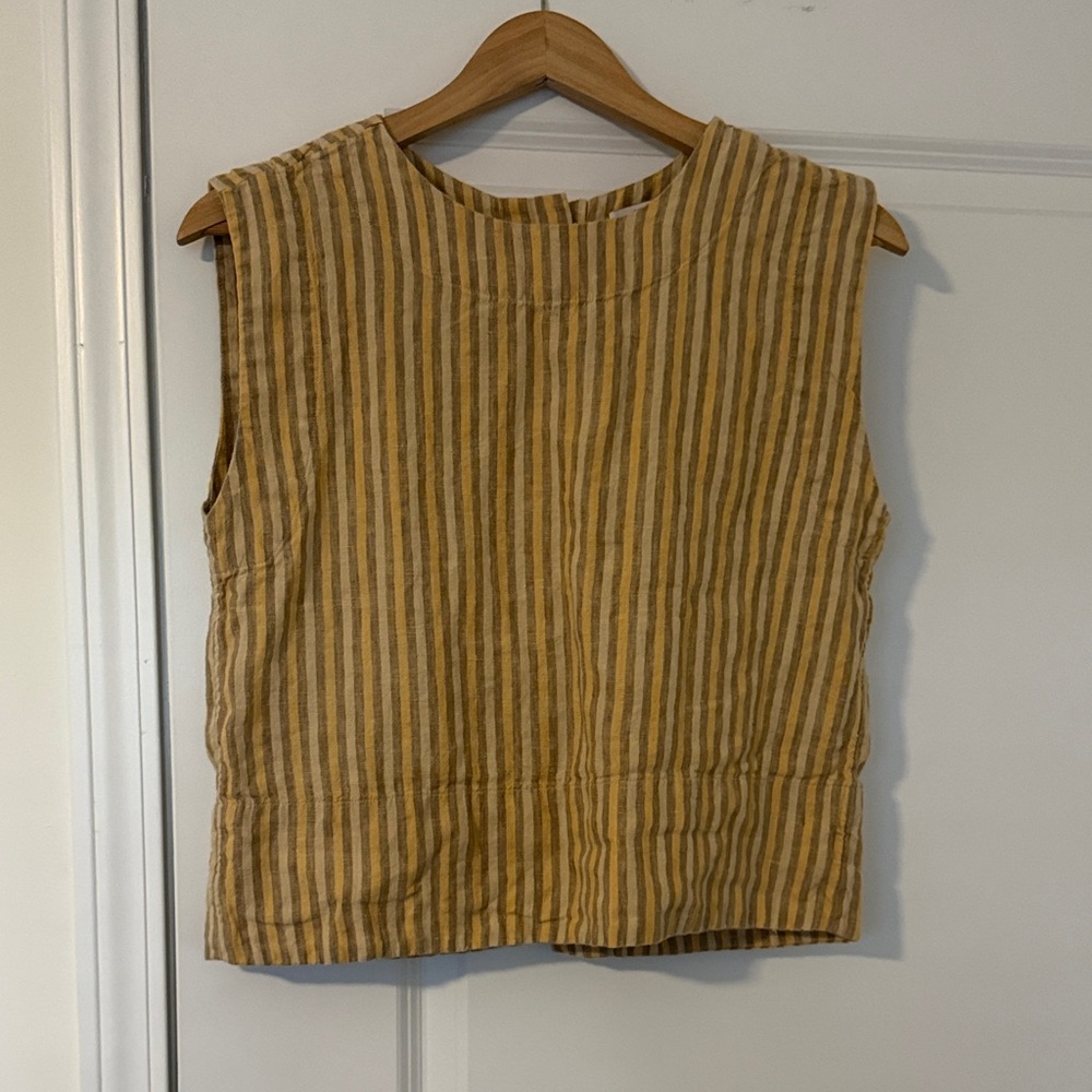 Madewell Tan and Brown Striped Sleeveless Blouse